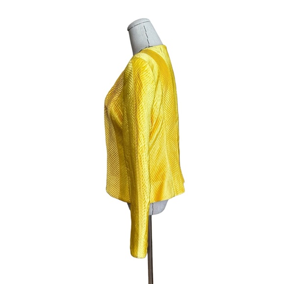 Vintage 80s Karen Lawrence Yellow Satin Pleated Evening Jacket Large - Picture 5 of 12